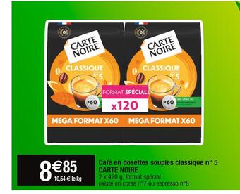 Cora x Carrefour Carte noire café en dosettes souples classique n° 5 offre