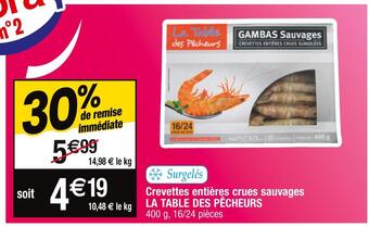 Cora x Carrefour La table des pêcheurs crevettes entières crues sauvages offre