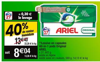 Cora x Carrefour Ariel (1)lessive en capsules all-in-1 pods original offre