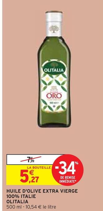 Intermarché Olitalia huile d'olive extra vierge 100% italie offre