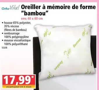 Norma Oreiller à Mémoire De Forme Bambou offre