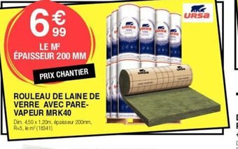 Chretien Matériaux ROULEAU DE LAINE DE VERRE AVEC PARE-VAPEUR MRK40 offre