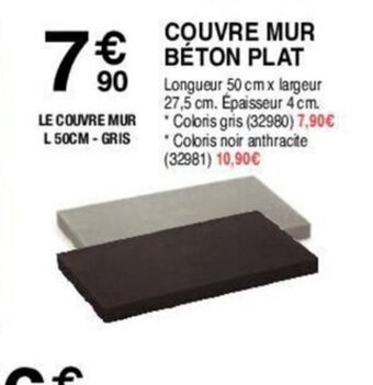 Chretien Matériaux COUVRE MUR BÉTON PLAT offre