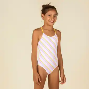 Decathlon Maillot de bain de natation 1 pièce fille lila diag yellow offre