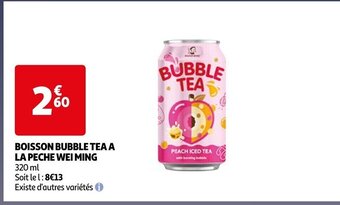 Auchan BOISSON BUBBLE TEA A LA PECHE WEI MING offre