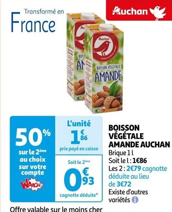Auchan BOISSON VÉGÉTALE AMANDE AUCHAN offre