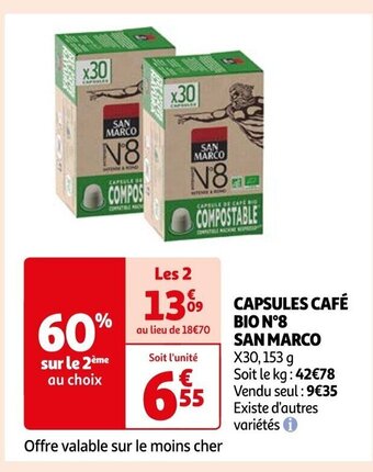 Auchan CAPSULES CAFÉ BIO N°8 SAN MARCO offre