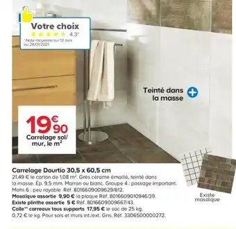 Castorama Carrelage Dourtio 30,5 x 60,5 cm offre