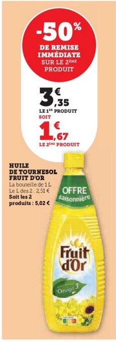HUILE DE TOURNESOL FRUIT D'OR