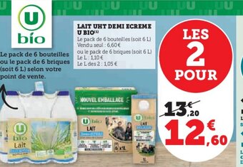 Super U LAIT UHT DEMI ECREME U BIO offre