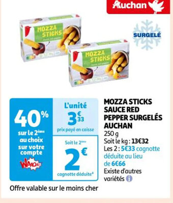 Auchan MOZZA STICKS SAUCE RED PEPPER SURGELÉS AUCHAN offre