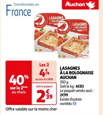 Auchan LASAGNES À LA BOLOGNAISE AUCHAN offre