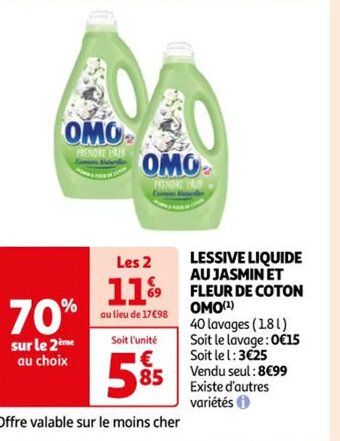 Auchan LESSIVE LIQUIDE AU JASMIN ET FLEUR DE COTON OMO offre