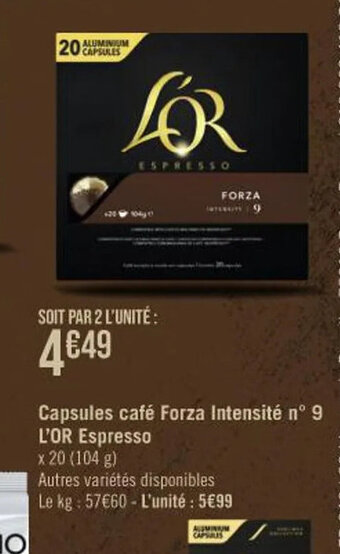 Capsules café Forza Intensité n 9 L'OR Espresso