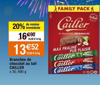 Migros Branches de chocolat au lait CAILLER offre