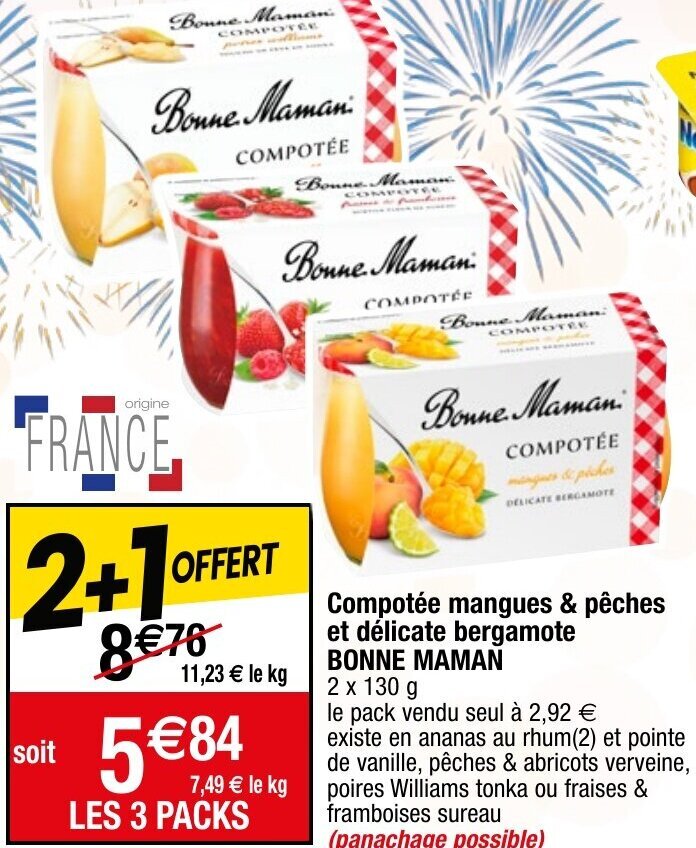Promo Compotée mangues & pêches et délicate bergamote BONNE MAMAN chez