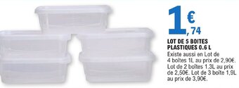 LOT DE 5 BOITES PLASTIQUES 0.6 L