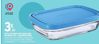 E.Leclerc BOÎTE FRESHBOX RECTANGULAIRE EN VERRE 0,8L + COUVERCLE BLEU offre