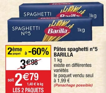 Cora x Carrefour Pâtes spaghetti n°5 BARILLA offre