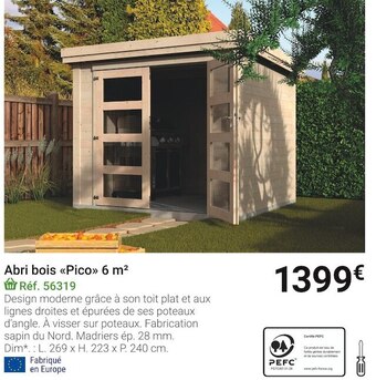 Gamm vert Abri bois pico 6 m² offre
