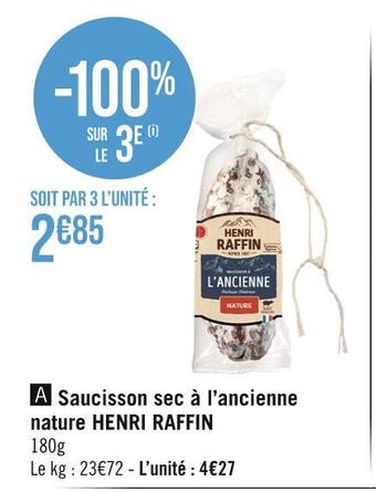 Casino Hyperfrais Henri raffin saucisson sec à l’ancienne nature offre