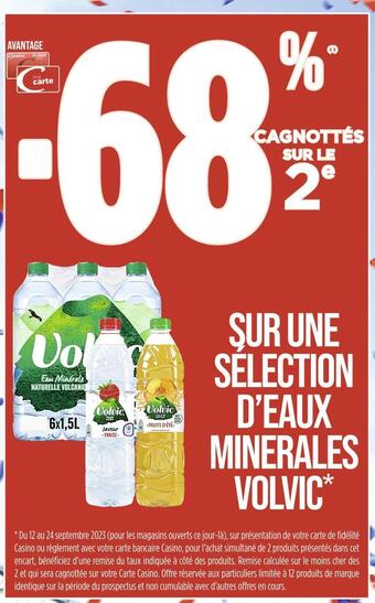 Casino Supermarchés Volvic -68% cagnottés sur le 2e avec ma carte casino sur une sélection d’eaux minerales volvic offre