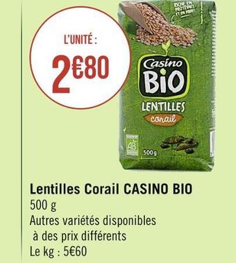 Casino Supermarchés Casino bio lentilles corail offre