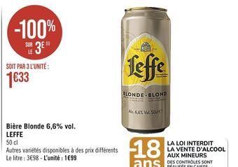 Casino Supermarchés Leffe bière blonde 6,6% vol offre