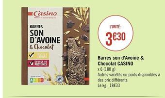 Casino Supermarchés Casino barres son d’avoine & chocolat offre