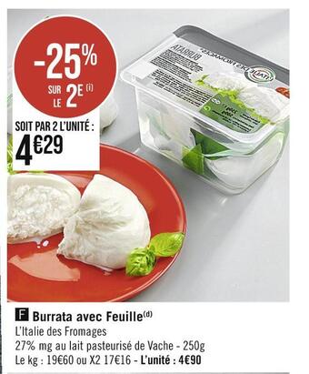 Casino Supermarchés Burrata avec feuille offre