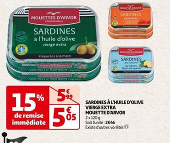 Auchan SARDINES À L'HUILE D'OLIVE VIERGE EXTRA MOUETTE D'ARVOR offre