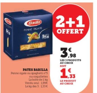 Hyper U PATES BARILLA Penne rigate ou spaghetti nºs offre
