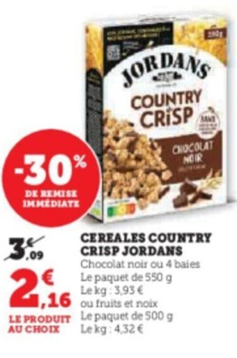 Hyper U CEREALES COUNTRY CRISP JORDANS offre