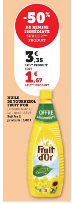 Hyper U HUILE DE TOURNESOL FRUIT D'OR offre