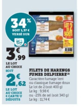 Hyper U FILETS DE HARENGS FUMES DELPIERRE offre