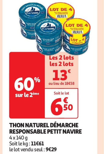 Auchan THON NATUREL DÉMARCHE RESPONSABLE PETIT NAVIRE offre