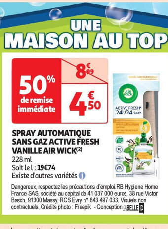Auchan SPRAY AUTOMATIQUE SANS GAZ ACTIVE FRESH VANILLE AIR WICK offre