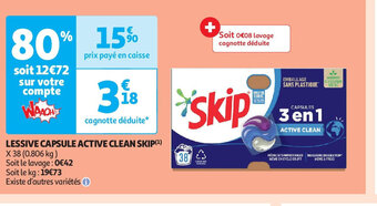 Auchan LESSIVE CAPSULE ACTIVE CLEAN SKIP offre