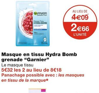 Monoprix Garnier masque en tissu hydra bomb grenade offre