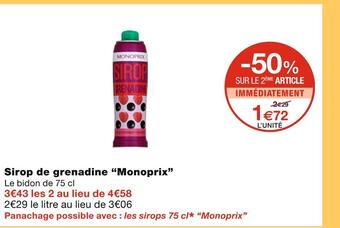 Monoprix Monoprix sirop de grenadine offre