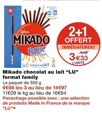 Monoprix Lu mikado chocolat au lait format family offre