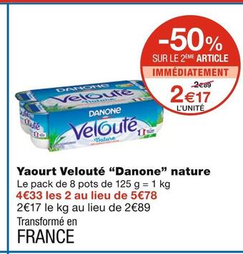 Monoprix Danone yaourt velouté nature offre