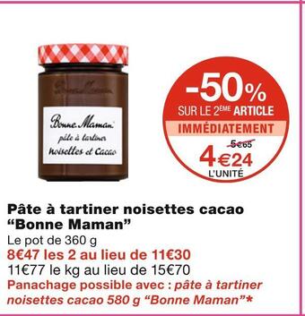 Monoprix Bonne maman pâte à tartiner noisettes cacao offre