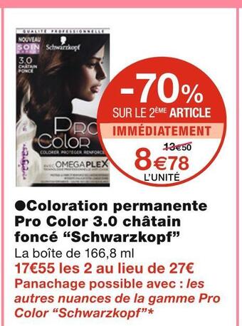 Monoprix Schwarzkopf coloration permanente pro color 3.0 châtain foncé offre