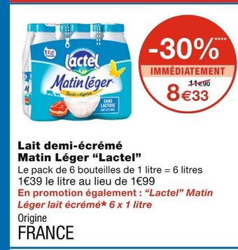 Monoprix Lactel lait demi-écrémé matin léger offre