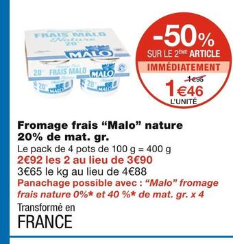 Monoprix Malo fromage frais nature 20% de mat. gr offre