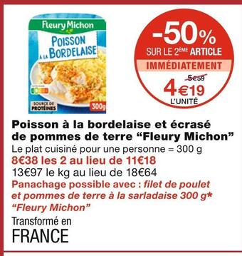 Monoprix Fleury michon poisson à la bordelaise et écrasé de pommes de terre offre