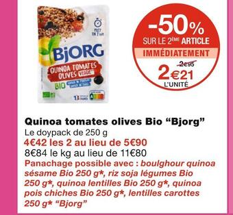 Monoprix Bjorg quinoa tomates olives bio offre