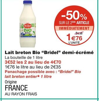 Bridel lait breton bio demi-écrémé