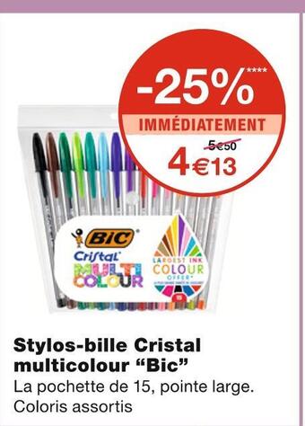 Monoprix Bic stylos-bille cristal multicolour offre